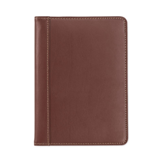 Picture of Contrast Stitch Leather Padfolio, 6.25w x 8.75h, Open Style, Brown