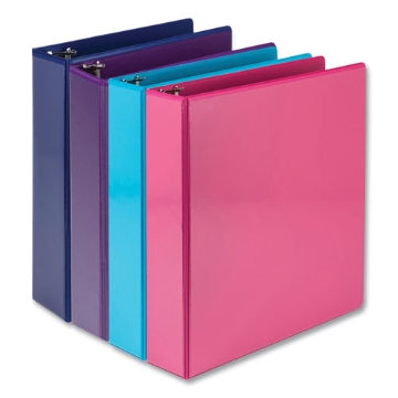 Picture of durable d-ring view binders, 3 rings, 2" capacity, 11 x 8.5, blueberry/blue coconut/dragonfruit/purple, 4/pack