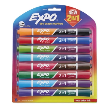 Picture of 2-In-1 Dry Erase Markers, Fine/broad Chisel Tips, Assorted Colors, 8/pack