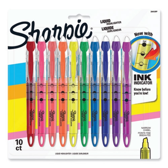 Picture of Liquid Pen Style Highlighters, Assorted Ink Colors, Chisel Tip, Assorted Barrel Colors, 10/set