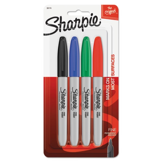 Picture of Fine Tip Permanent Marker, Fine Bullet Tip, Assorted Colors, 4/set
