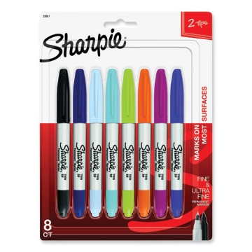 Picture of Twin-Tip Permanent Marker, Extra-Fine/fine Bullet Tips, Assorted Colors, 8/set