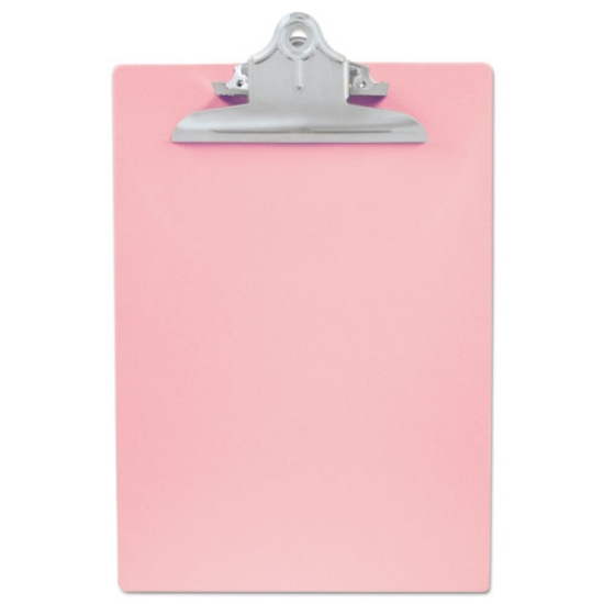 Picture of Recycled Plastic Clipboard with Ruler Edge, 1" Clip Capacity, Holds 8.5 x 11 Sheets, Pink