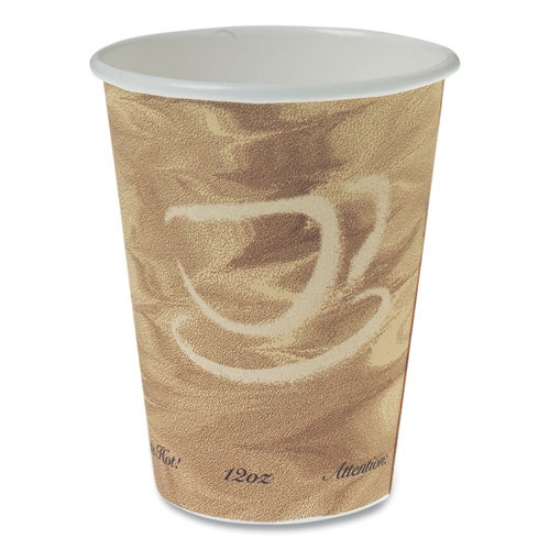 Picture of Mistique Polycoated Hot Paper Cups, 12 oz, Printed, Brown, 50/Sleeve, 20 Sleeves/Carton