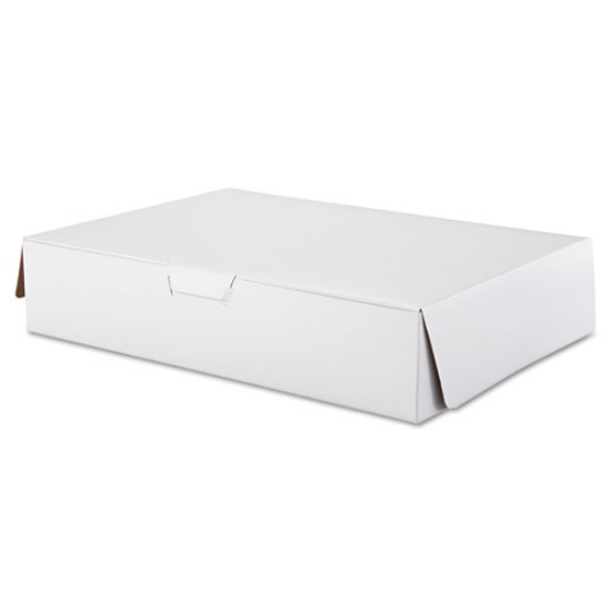 Picture of white one-piece non-window bakery boxes, 1/2-sheet cake box, 19 x 14 x 4, white, paper, 50/carton