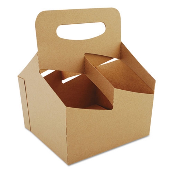 Picture of 4-Corner Pop-Up Food and Drink Tray, 4-Cup up to 32-oz Beverages, 7.25 x 7 x 9.25, White, Paper, 250/Carton