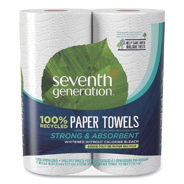 Picture of 100% Recycled Paper Kitchen Towel Rolls, 2-Ply, 11 x 5.4, 140 Sheets/Roll, 2 Rolls/Pack, 12 Packs/Carton