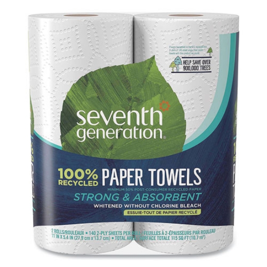 Picture of 100% Recycled Paper Kitchen Towel Rolls, 2-Ply, 11 x 5.4, 140 Sheets/Roll, 2 Rolls/Pack, 12 Packs/Carton