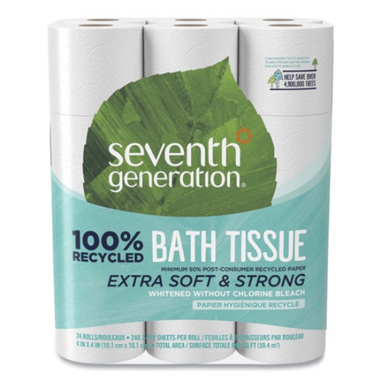Picture of 100% Recycled Bathroom Tissue, Septic Safe, 2-Ply, White, 240 Sheets/roll, 24/pack