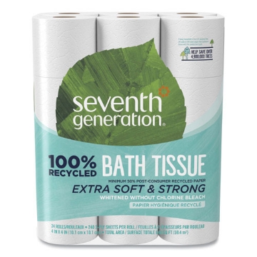 Picture of 100% Recycled Bathroom Tissue, Septic Safe, 2-Ply, White, 240 Sheets/roll, 24/pack, 2 Packs/carton