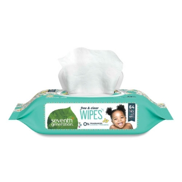 Picture of Free and Clear Baby Wipes, 7 x 7, Unscented, White, 64/Flip Top Pack, 12 Packs/Carton