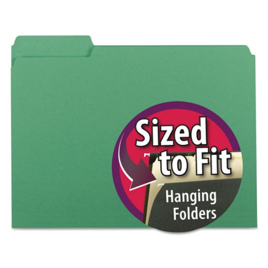Picture of Interior File Folders, 1/3-Cut Tabs: Assorted, Letter Size, 0.75" Expansion, Green, 100/Box
