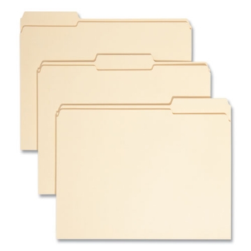 Picture of 100% Recycled Reinforced Top Tab File Folders, 1/3-Cut Tabs: Assorted, Letter Size, 0.75" Expansion, Manila, 100/Box
