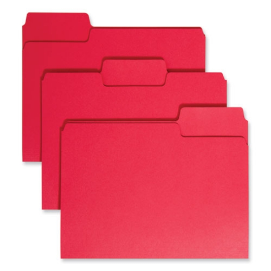 Picture of SuperTab Colored File Folders, 1/3-Cut Tabs: Assorted, Letter Size, 0.75" Expansion, 11-pt Stock, Red, 100/Box