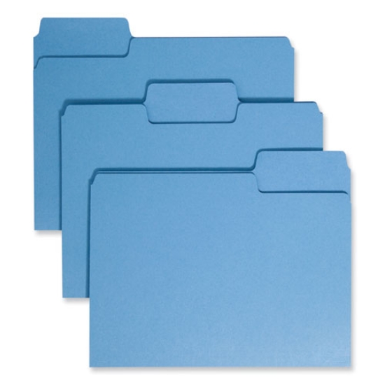 Picture of SuperTab Colored File Folders, 1/3-Cut Tabs: Assorted, Letter Size, 0.75" Expansion, 11-pt Stock, Blue, 100/Box