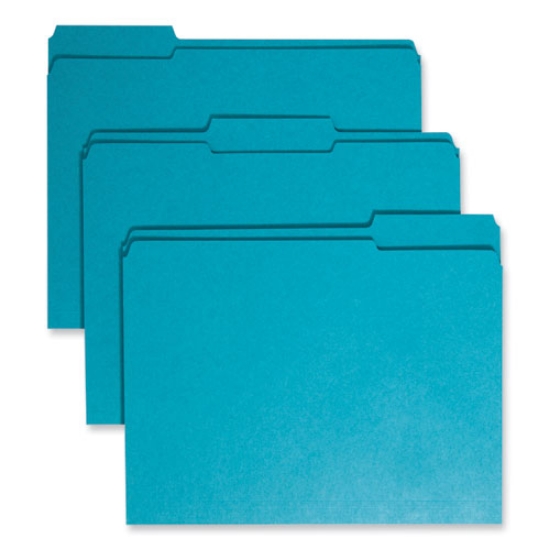Picture of Reinforced Top Tab Colored File Folders, 1/3-Cut Tabs: Assorted, Letter Size, 0.75" Expansion, Teal, 100/Box