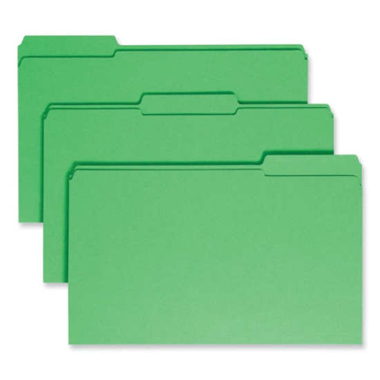 Picture of Reinforced Top Tab Colored File Folders, 1/3-Cut Tabs: Assorted, Legal Size, 0.75" Expansion, Green, 100/Box