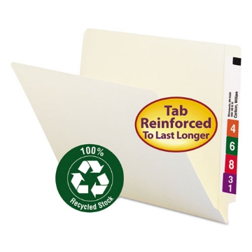Picture of 100% Recycled Manila End Tab Folders, Straight Tabs, Letter Size, 0.75" Expansion, Manila, 100/Box