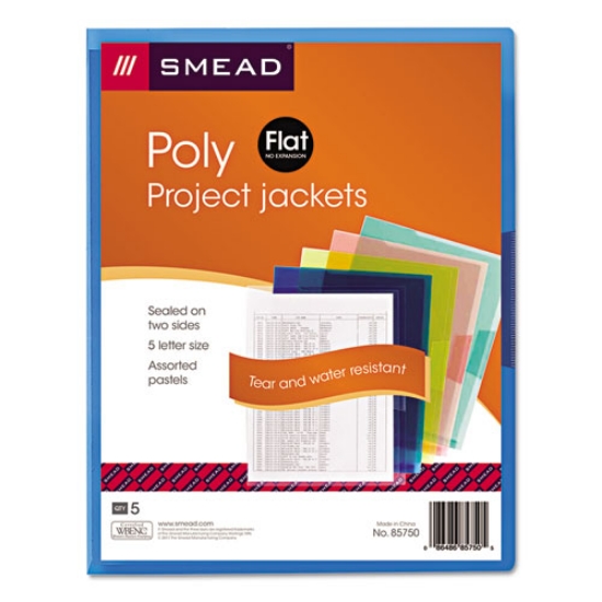 Picture of Organized Up Translucent Poly Project Jacket, Letter Size, Assorted Colors, 5/pack