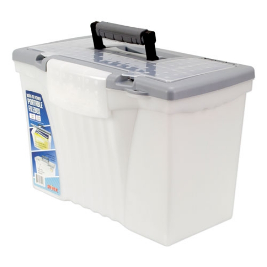 Picture of Portable Letter/legal Filebox With Organizer Lid, Letter/legal Files, 14.5" X 10.5" X 12", Clear/silver