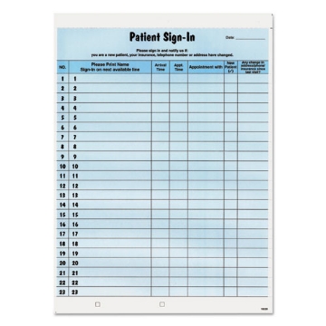 Picture of Patient Sign-In Label Forms, Two-Part Carbon, 8.5 x 11.63, Blue Sheets, 125 Forms Total