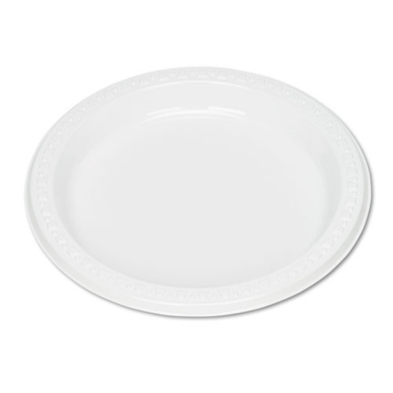 Picture of Plastic Dinnerware, Plates, 7" Dia, White, 125/pack