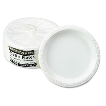 Picture of Plastic Dinnerware, Plates, 10.25" Dia, White, 125/pack