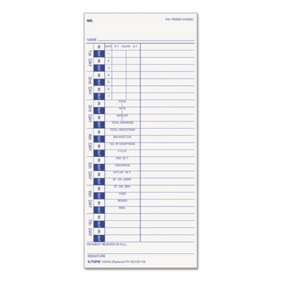 Picture of Time Clock Cards, Replacement For 35100-10, One Side, 4 X 9, 100/pack