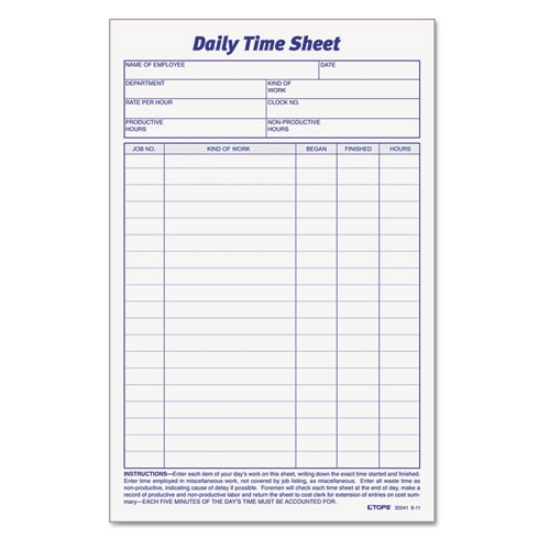 Picture of Daily Time and Job Sheets, One-Part (No Copies), 8.5 x 5.5, 200 Forms/Pad, 2 Pads/Pack