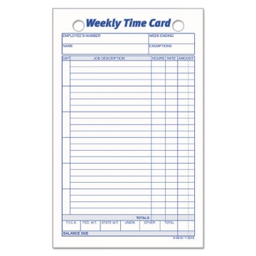 Picture of Weekly Employee Time Cards, One Side, 4.25 X 6.75, 100/pack