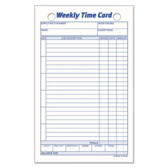 Picture of Weekly Employee Time Cards, One Side, 4.25 X 6.75, 100/pack