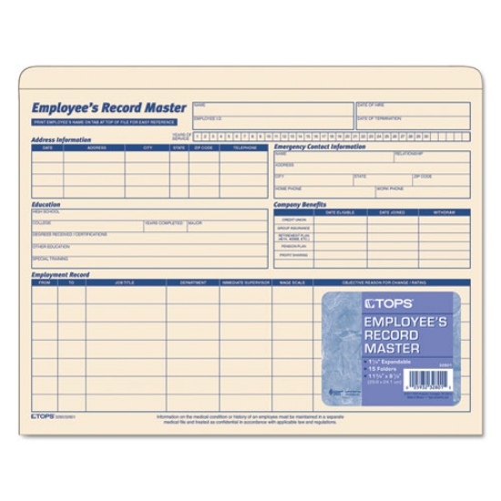 Picture of Employee Record Master File Jacket, Straight Tab, Letter Size, Manila, 15/pack