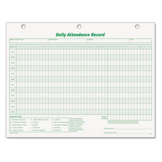 Picture of Daily Attendance Card, One-Part (No Copies), 11 x 8.5, 50 Forms Total