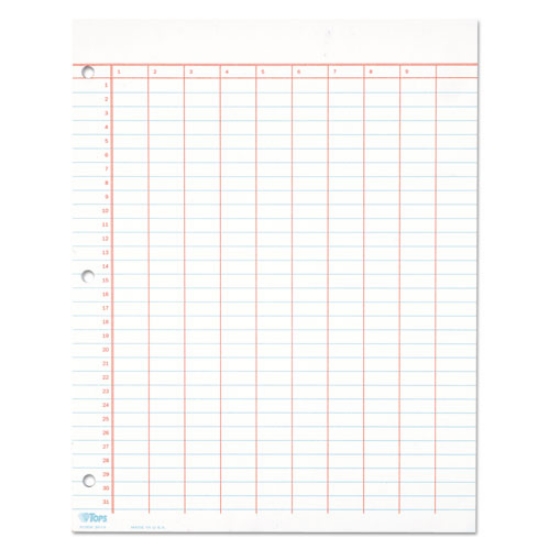 Picture of Data Pad with Numbered Column Headings, Data/Lab-Record Format, Wide/Legal Rule, 10 Columns, 8.5 x 11, White, 50 Sheets