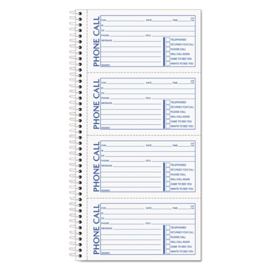 Picture of Spiralbound Message Book, Two-Part Carbonless, 5 x 2.75, 4 Forms/Sheet, 200 Forms Total