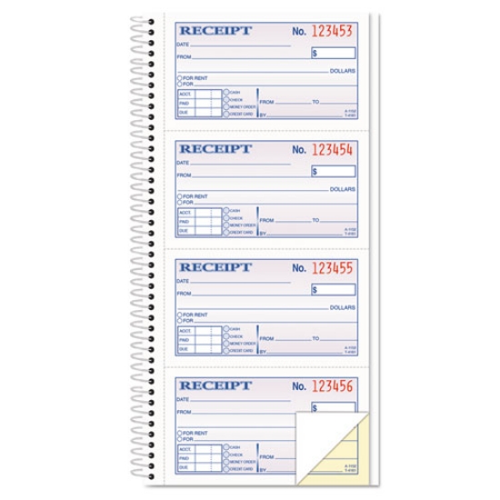 Picture of Spiralbound Money and Rent Receipt Book, Two-Part Carbonless, 4.75 x 2.75, 4 Forms/Sheet, 200 Forms Total