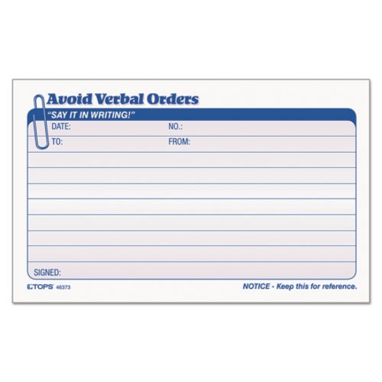 Picture of Avoid Verbal Orders Manifold Book, Two-Part Carbonless, 6.25 x 4.25, 50 Forms Total