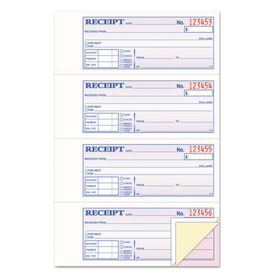 Picture of Money and Rent Receipt Book, Account + Payment Sections, Three-Part Carbonless, 7.13 x 2.75, 4 Forms/Sheet, 100 Forms Total