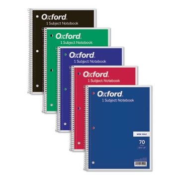 Picture of Coil-Lock Wirebound Notebooks, 3-Hole Punched, 1-Subject, Wide/Legal Rule, Randomly Assorted Covers, (70) 10.5 x 8 Sheets