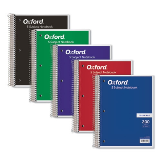 Picture of coil-lock wirebound notebook, 3-hole punched, 5-subject, medium/college rule, randomly assorted covers, (200) 11 x 8.5 sheets