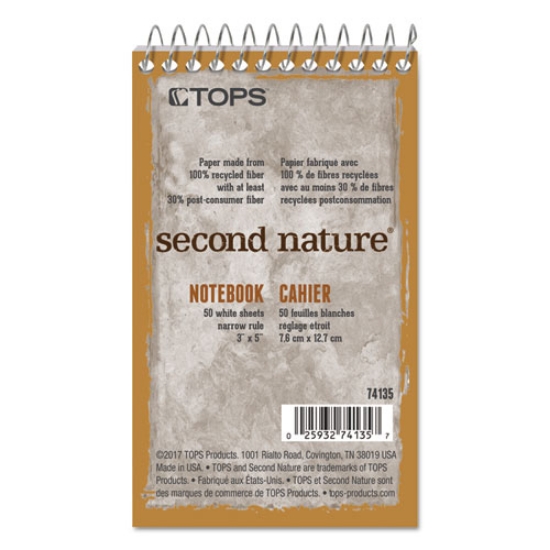 Picture of Second Nature Wirebound Notepads, Narrow Rule, Randomly Assorted Cover Colors, 50 White 3 X 5 Sheets