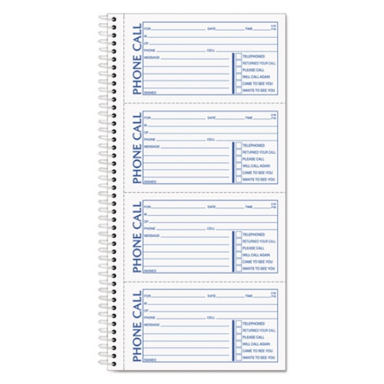 Picture of second nature phone call book, two-part carbonless, 5 x 2.75, 4 forms/sheet, 400 forms total