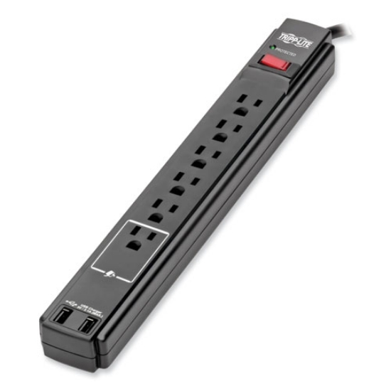 Picture of Protect It! Surge Protector, 6 AC Outlets/2 USB Ports, 6 ft Cord, 990 J, Black