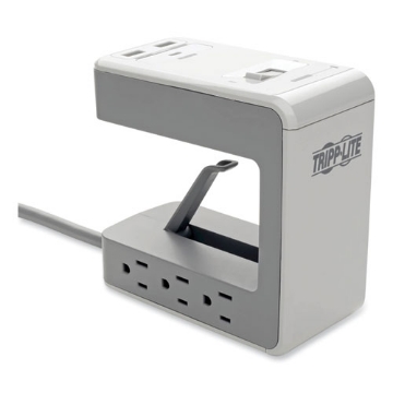 Picture of surge protector, 6 ac outlets/2 usb-a and 1 usb-c ports, 8 ft cord, 1,080 j, gray