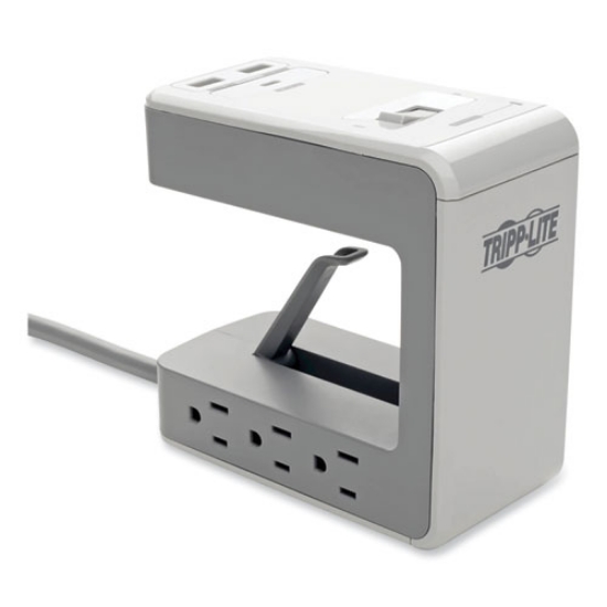 Picture of surge protector, 6 ac outlets/2 usb-a and 1 usb-c ports, 8 ft cord, 1,080 j, gray