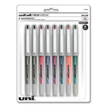 Picture of VISION Needle Roller Ball Pen, Stick, Fine 0.7 mm, Assorted Ink and Barrel Colors, 8/Pack