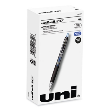 Picture of 207 Signo Gel Ultra Micro Gel Pen, Retractable, Extra-Fine 0.38 mm, Blue Ink, Clear/Black Barrel