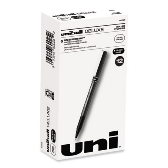 Picture of Deluxe Roller Ball Pen, Stick, Extra-Fine 0.5 mm, Black Ink, Metallic Gray/Black Barrel, Dozen