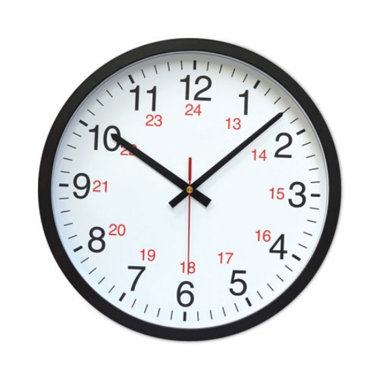 Picture of 24-Hour Round Wall Clock, 12.63" Overall Diameter, Black Case, 1 Aa (sold Separately)