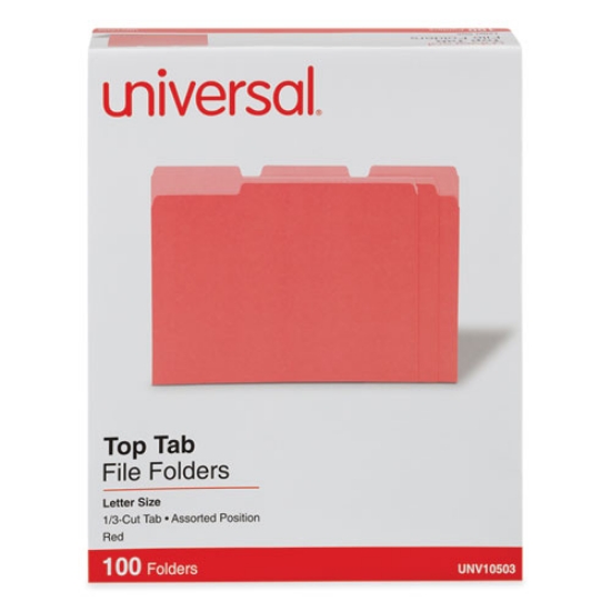 Picture of Deluxe Colored Top Tab File Folders, 1/3-Cut Tabs: Assorted, Letter Size, Red/Light Red, 100/Box